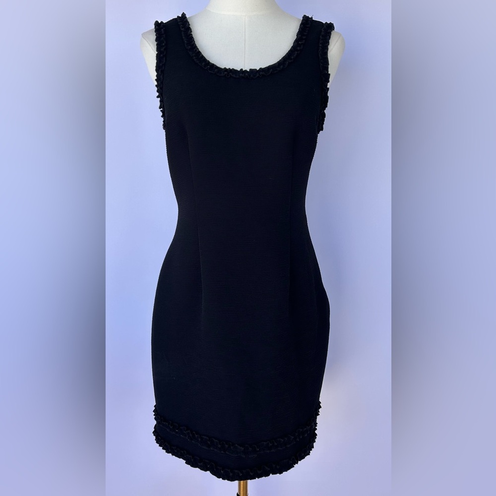 Lulus Women’s Black Sheath Dress Ruffled Detail Neckline/Hem/Arm Openings Medium